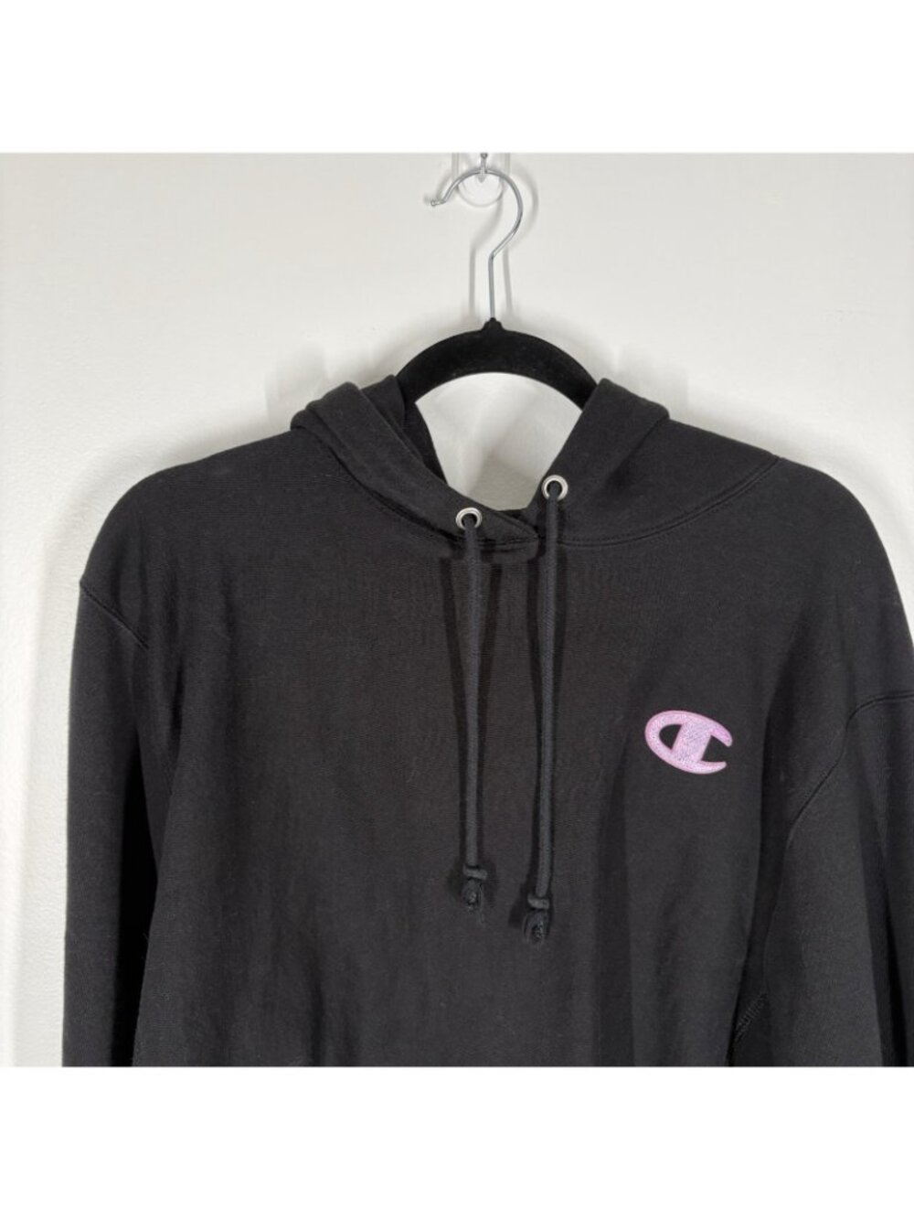 Champion Women Size M Black Y2K 90s Logo Reverse Weave Cropped Hoodie - Picture 4 of 10